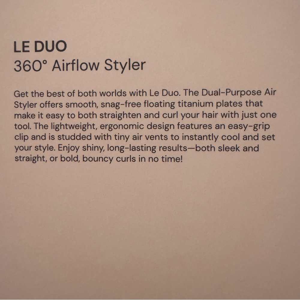 L’ange Le Duo 360° Airflow Styler Blush Curling & Straightening Iron - Picture 4 of 5